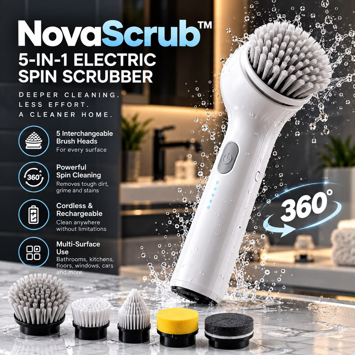 NovaScrub™ 5-in-1 Electric Spin Scrubber