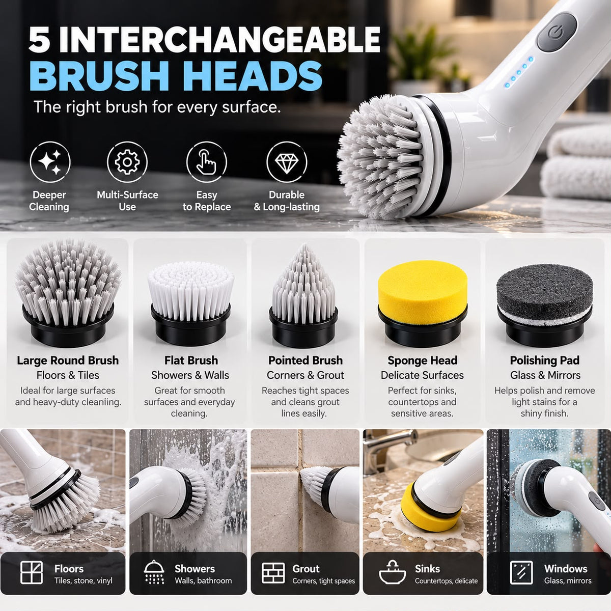 NovaScrub™ 5-in-1 Electric Spin Scrubber